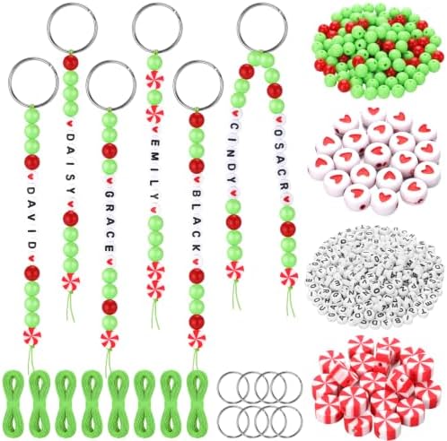 Landical 564 Pcs Christmas Peppermint Keychain Making Kit Name Bead Craft by Landical