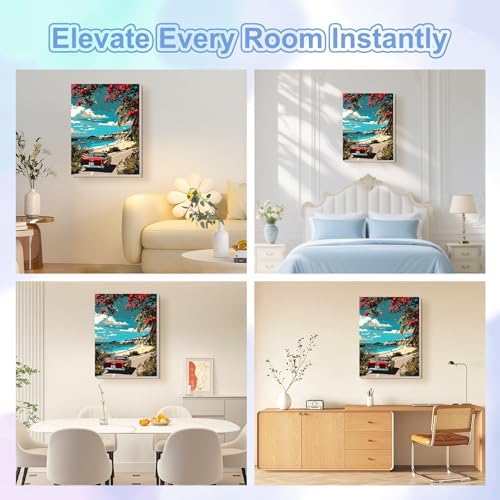 TOSTOG Seaside Road Framed Canvas Paint by Numbers Art Kit for Adults and Kids, Beginner Acrylic Oil Painting Supplies with Wooden Frame for Home Wall Decor 20 * 30 cm/8 * 11.8 in - Image 2