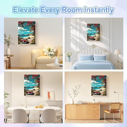 TOSTOG Seaside Road Framed Canvas Paint by Numbers Art Kit for Adults and Kids, Beginner Acrylic Oil Painting Supplies with Wooden Frame for Home Wall Decor 20 * 30 cm/8 * 11.8 in - Image 2