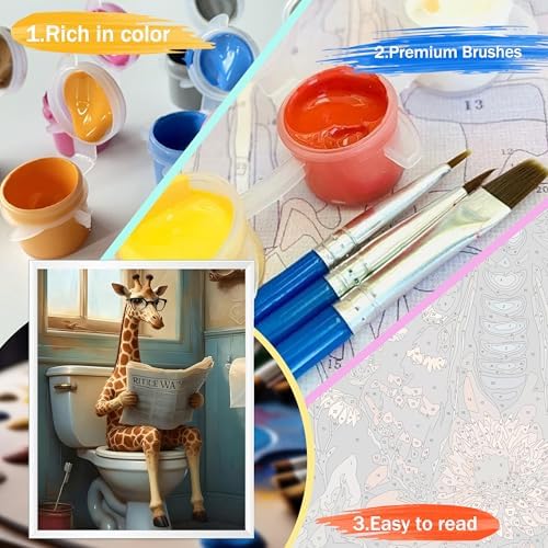 Yunruily Paint by Numbers Kits for Adults - Giraffe Adult Paint by Number Kits on Canvas,Paint by Number Adult for Gifts Home Wall Decor 16x20inch - Image 5