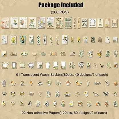 Esweny 200PCS Vintage Scrapbooking Supplies Kit for Journaling, Scrapbook Sticker Paper Pack for Junk Journal Planners Aesthetic Cottagecore Room Decor Wall Art Collage Album - Image 2