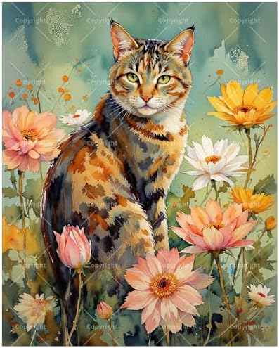 TAOPAOLAB Cat Paint by Numbers Kit for Adults - DIY Calico Cat Among Flowers Painting on Canvas 12x16In, Framed Acrylic Paint Set, Suitable for Beginners, Pet Art for Home Decoration or Gifts by Unknown