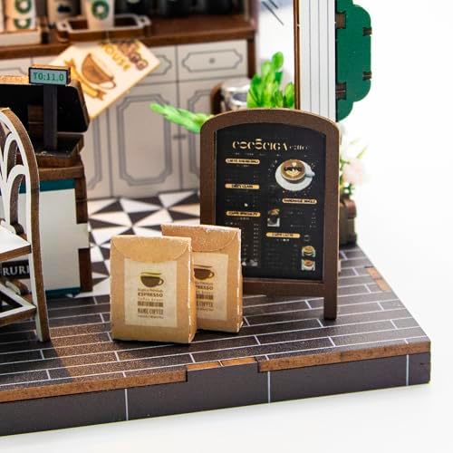 Miniature Coffee Shop Kits DIY for Adults and Teens, Miniature House Book Nook with Lights, Craft Kit for Family and Friends - Image 5