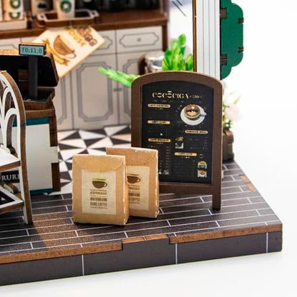 Miniature Coffee Shop Kits DIY for Adults and Teens, Miniature House Book Nook with Lights, Craft Kit for Family and Friends - Image 5