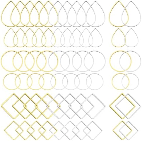 144pcs Earring Hoops for Jewelry Making, 3 Shapes Earrings Findings Hoops Beading Hoop Earrings Hypoallergenic Square Teardrop Round Earring Findings for DIY Craft Accessories Supplies(Gold&Silver) by Oubaka