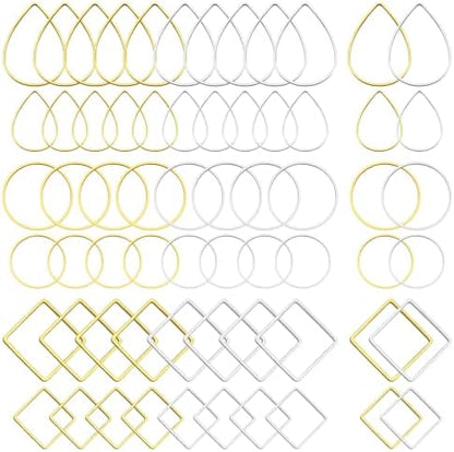 144pcs Earring Hoops for Jewelry Making, 3 Shapes Earrings Findings Hoops Beading Hoop Earrings Hypoallergenic Square Teardrop Round Earring Findings for DIY Craft Accessories Supplies(Gold&Silver) by Oubaka