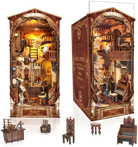 DIY Book Nook Kit,New DIY Dollhouse Booknook Bookshelf Insert Decor,3D Wooden Puzzles with LED,Book Nook Miniature Kit,Birthday Easter Home Decor for Teens Adult-Magic World by Unknown