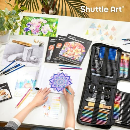 Shuttle Art 116 PCS Drawing Kit, Professional Drawing Supplies with Sketch, Charcoal, Colored, Graphite, Pastel Pencils & Sticks, Complete Drawing Tools and Paper Pads in Zipper Case for Artists&Kids - Image 6
