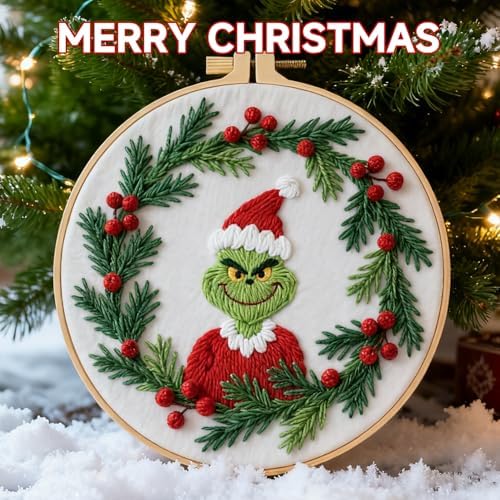 BBLYBD Christmas Embroidery Kit, 1 Set Cross Stitch Craft Kit for Beginners with Pre-Printed Embroidery Fabric, Hoop, Step-by-Step Instruction, Color Threads & Needles (Christmas-1 Set) - Image 3