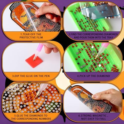Saillong 12 Pack Halloween Diamond Painting Greeting Card Kits DIY Halloween Diamond Art Cards with Envelopes Bat Black Cat Pumpkin 5D Rhinestones Painting Kit for Adults DIY Craft Family Friend Gifts - Image 6