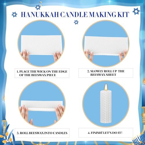 Yuntau 24 Pcs Hanukkah Beeswax Candle Making Kit, 8"x 4", White, Blue - Image 3