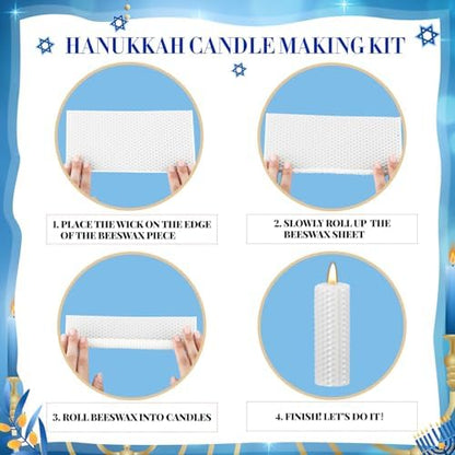 Yuntau 24 Pcs Hanukkah Beeswax Candle Making Kit, 8"x 4", White, Blue - Image 3