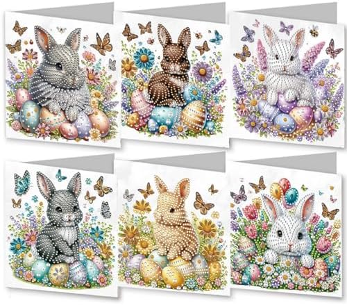 DIY Diamond Greeting Cards Set, 5D DIY Diamond Art Painting Festival Style Greeting Card, DIY Christmas Card Making Kits for Family Friends Handmade Gift-#23-Bunny Easter Eggs by Unknown