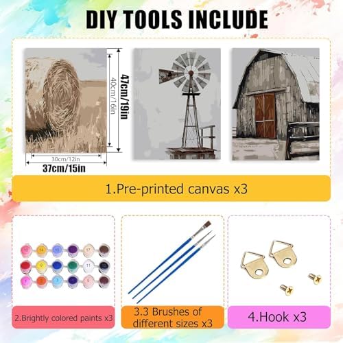 3 Pack Rustic Windmill Barn Paint by Numbers Kit for Adults Beginner - Image 5