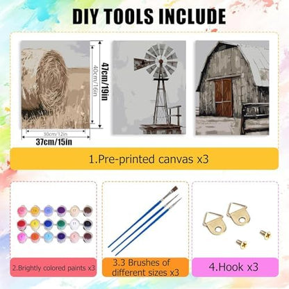 3 Pack Rustic Windmill Barn Paint by Numbers Kit for Adults Beginner - Image 5