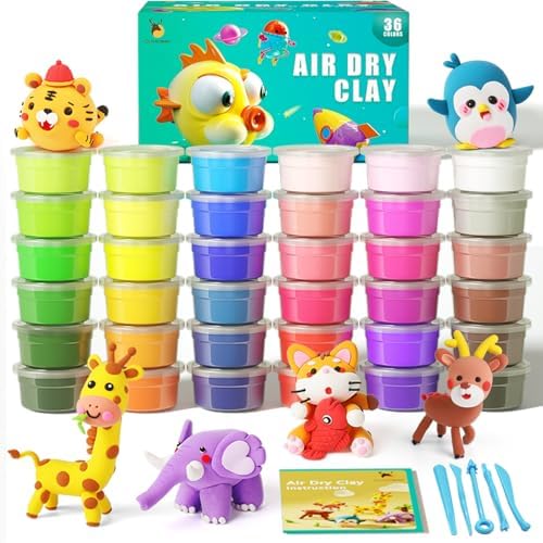 Cutedeer Air Dry Clay Kit, 36 Colors Modeling Clay for Kids, Soft Squishy Molding with Sculpting Tools and Tutorials, Arts Crafts Gift for Boys Girls by Cutedeer