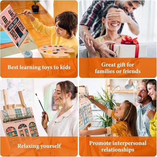4 Pack Book shop Paint by Numbers Kit for Adults with Frame, Easy Bookstore Paint by Number for Adults Beginner with Wooden Easel, DIY Painting by Numbers Canvas Framed for Home Decor 8 x 12 Inch - Image 6