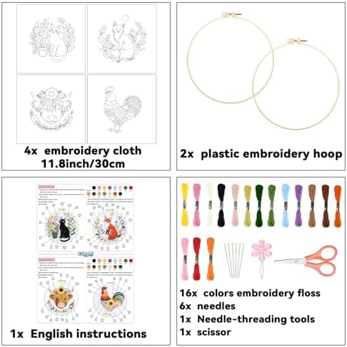 ORIGACH 4 Pcs Flower and Animal Embroidery Kit for Beginners - Image 2