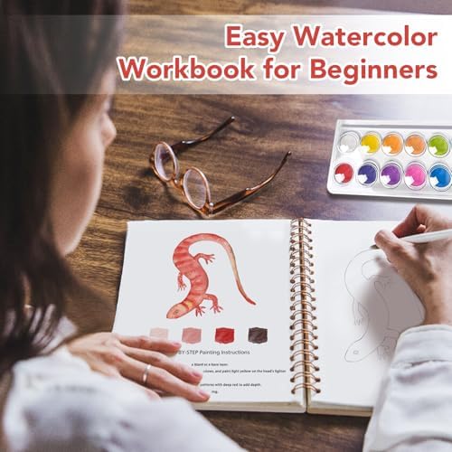 Easy Watercolor Workbook for Beginners - 12 Beautiful Step-by-Step Paintings Water Coloring Book, Includes 16 Colors Paints, Relaxing Art Projects and Creative Gift for Adults & Teen (Lizards) - Image 2