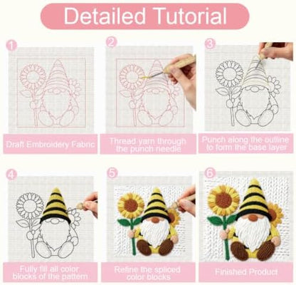 BEUNITONE 2 Pcs Gnome & Sunflowers Punch Needle Kits for Adults Beginner - Image 4