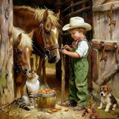 Vintage Cowboy Boy Paint by Numbers Kit for Adults Canvas, Frameworkless by FairylandJinWenn