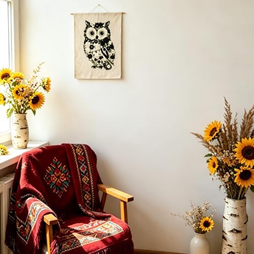 FONNUY Floral Owl Embroidery Kit for Beginners, DIY Handmade Flower Animal Embroidery Set with Hoop, Stamped Cross Stitch Kit for Adults, Unique Home Wall Art Decor & Craft Gift (Black) - Image 4