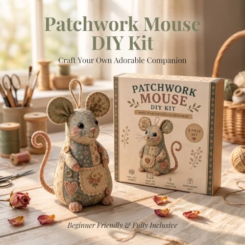 Odetina Patchwork Mouse DIY Sewing Kit, Handmade Craft Ornament Set (B2) - Image 2