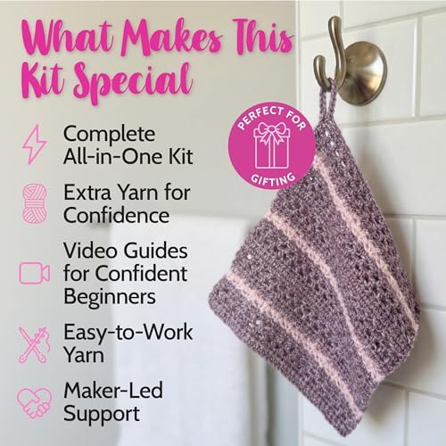 KnitPal Dishcloth Crochet Kit for Beginners (Plum Purple + Blush Pink) - Image 2