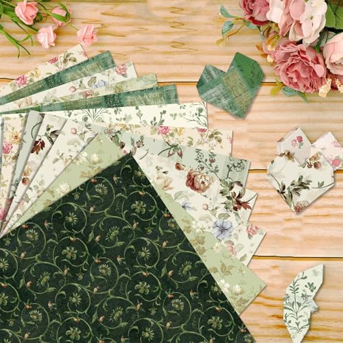 Green Scrapbook Paper Green Floral Pattern Papers Pad 12×12,24 Sheets Double-Sided Bobo Floral Scrapbooking CardStock Paper Supplies for Holiday Cardmaking DIY Junk Jounal Papers. - Image 7