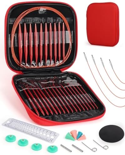 Aeelike 13 Pair Interchangeable Circular Knitting Needles Set 3-10 mm, Red by Aeelikescrochetworld