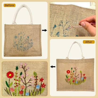 SNAIL GARDEN Linen Tote Bag DIY Embroidery Kit for Beginners with Scarf, Printed Cross Stitch Craft Kit with Thread, Needle & Guide – Reusable Grocery Bag for Women - Image 4