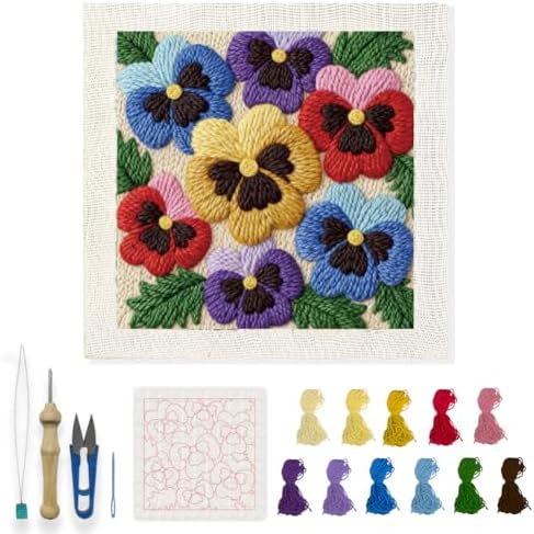 INFUNLY Colorful Pansy Punch Needle Kit 9.4x9.4 inches Punch Needle Embroidery Kits Flowers DIY Needles Stitching Kits for Beginners with Instruction Yarns Christmas Birthday Hanging Decor by INFUNLY