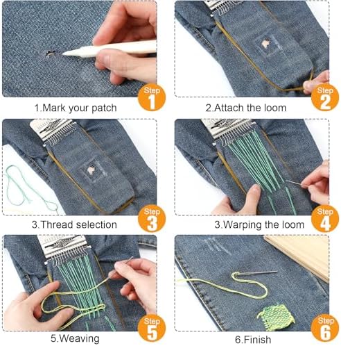 Luinabio Darning Small Loom Speedweve Style Machine Wood Knitting Looms Type Weave Tool 14 Hooks and 9 Yarn Knitting Needles Hand DIY Craft Weaving Repair Tool for Jeans(Rectangle,Classic Color) - Image 5