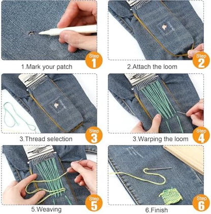 Luinabio Darning Small Loom Speedweve Style Machine Wood Knitting Looms Type Weave Tool 14 Hooks and 9 Yarn Knitting Needles Hand DIY Craft Weaving Repair Tool for Jeans(Rectangle,Classic Color) - Image 5