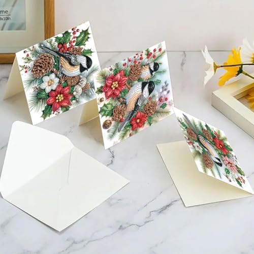 6pcs DIY Diamond Art Christmas Cards Kit with Envelopes & Tools-Diamond Dot Greeting Cards,Xmas 5D Rhinestones Painting for Adults,DIY Craft Family Friend Xmas Gifts(Christmas Bird) - Image 5