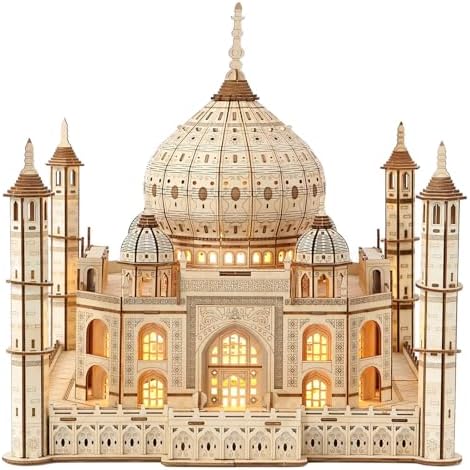 3D Wooden Puzzles for Adults 388pcs LED Light Taj Mahal Castle DIY Wooden Assembly Kit for Teens Home Decor by VanBasic