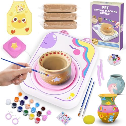 weirtoya Pottery Wheel for Kids, Girls Arts and Crafts Toys for Kids Ages 8-12,Pottery Craft Kit with 3 Pack Air-Dry Clay, Art Supplies for Kids Toys Girls Birthday Gift for 6 7 8 9 10 11 12+ by weirtoya
