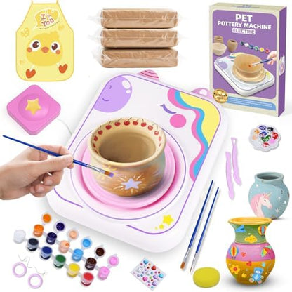 weirtoya Pottery Wheel for Kids, Girls Arts and Crafts Toys for Kids Ages 8-12,Pottery Craft Kit with 3 Pack Air-Dry Clay, Art Supplies for Kids Toys Girls Birthday Gift for 6 7 8 9 10 11 12+ by weirtoya