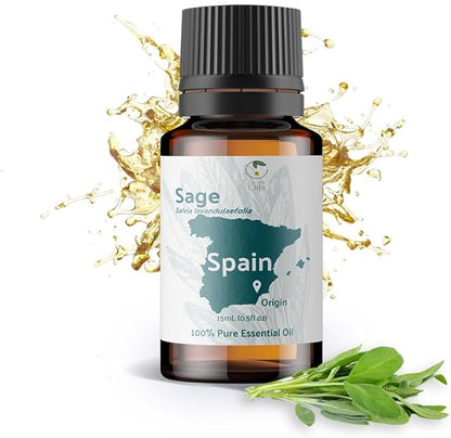 Nature Packaged Sage Essential Oil - Direct from Essential Oils SL Spain - Steam Distilled - Aceite Esencial de Salvia for Aromatherapy, Massage, Diffuser, DIY Candle and Soap Making - 15ml