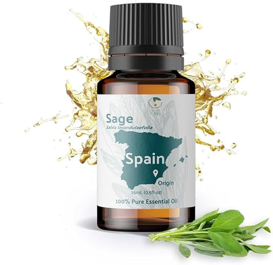 Nature Packaged Sage Essential Oil - Direct from Essential Oils SL Spain - Steam Distilled - Aceite Esencial de Salvia for Aromatherapy, Massage, Diffuser, DIY Candle and Soap Making - 15ml