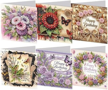 6PCS DIY Diamond Art Birthday Greeting Cards - Special Flower Pattern for AdultsSpecial Shaped Diamond Blessing Folding Card with Envelopes, Thoughtful Gift for Family Friends Partners by Unknown
