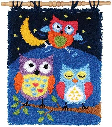 MIAOLLUN Latch Hook Kits, Cute Owl Under The Moon DIY Latch Hook Rug Crafts for Adults Beginner with Printed Canvas Pattern Embroidery for Home Decor Gift 52X38cm/20.5 Inch X15 Inch by MIAOLLUN