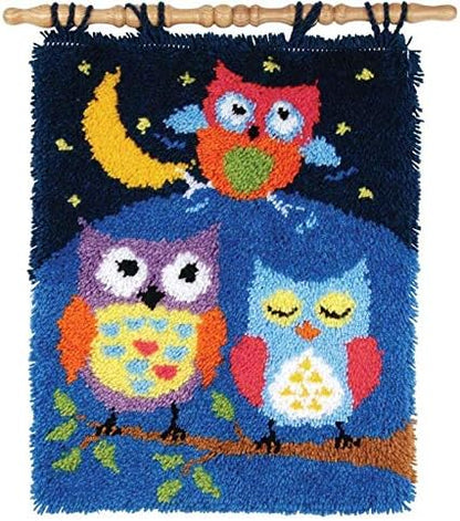 MIAOLLUN Latch Hook Kits, Cute Owl Under The Moon DIY Latch Hook Rug Crafts for Adults Beginner with Printed Canvas Pattern Embroidery for Home Decor Gift 52X38cm/20.5 Inch X15 Inch by MIAOLLUN