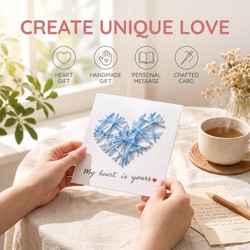MotiveTech DIY Heart Embroidery Card Kit, Beginner Greeting Card Craft Kit, Paper Embroidery Kit for Confession, Handmade Card Kit, Heart Embroidery Thread Greeti (#4353) - Image 7