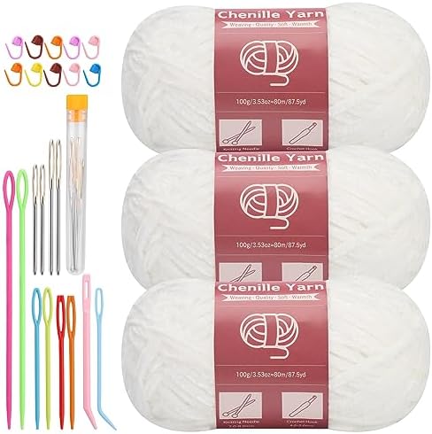 LUNARM Chenille Yarn 3 Pack 3.5oz Chunky Blanket Velvet Yarn 263 Yard by Lunarm