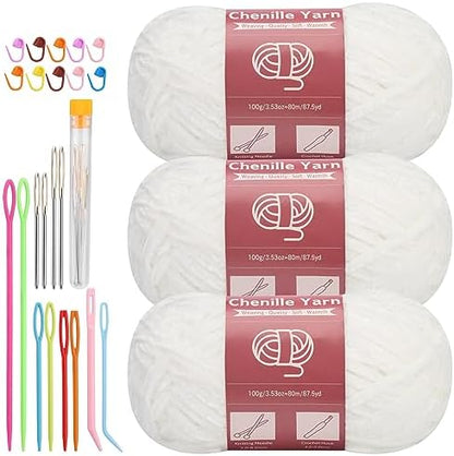 LUNARM Chenille Yarn 3 Pack 3.5oz Chunky Blanket Velvet Yarn 263 Yard by Lunarm