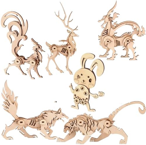 3D Wooden Animal Puzzle, Adult DIY Assembly Craft Kit, Paintable Handmade Ornament, Creative Home Decor, 6Pcs Set by NorsisHomeandGardenpuzzle
