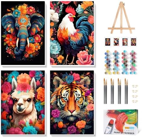 Camocin 4 Pack Framed Paint by Numbers Kit for Adults with Wooden Easel by CamocinDIYKit