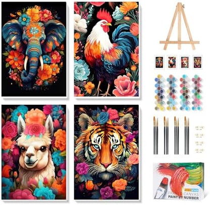 Camocin 4 Pack Framed Paint by Numbers Kit for Adults with Wooden Easel by CamocinDIYKit