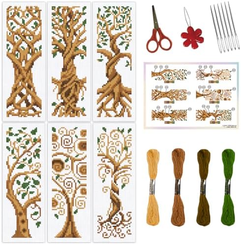 ORIGACH 6 Set Tree of Life Cross Stitch Bookmark Kit for Beginner by ORIGACH